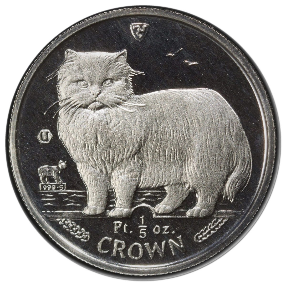 Isle of Man ⅕ Crown - Elizabeth II Persian Cat; Platinum