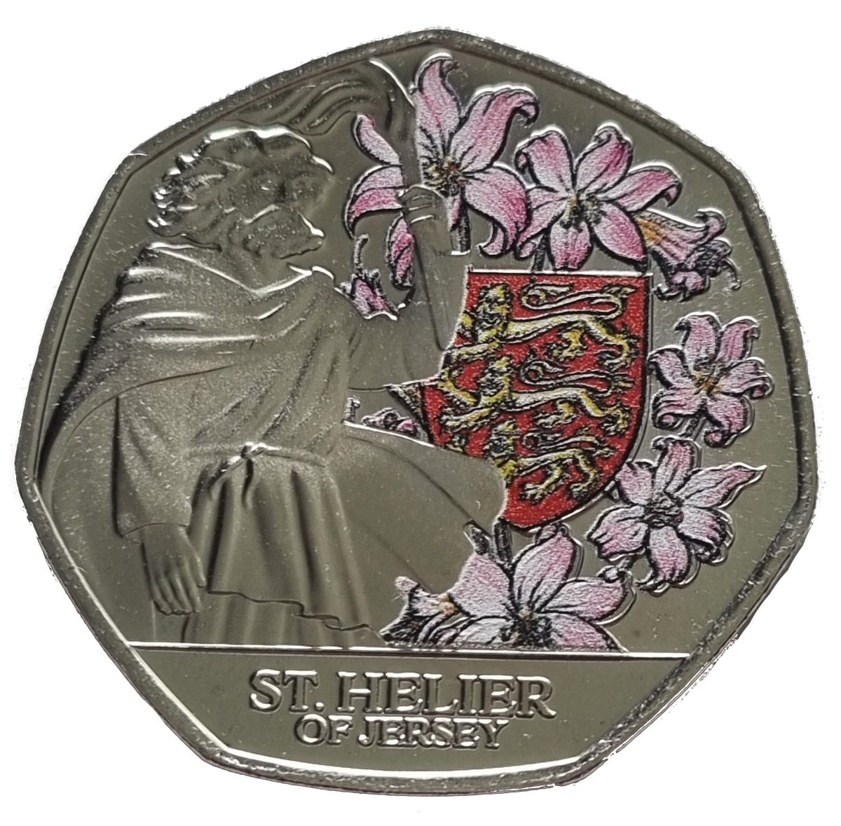 Jersey 50 Pence - Charles III Saint Helier; Coloured reverse