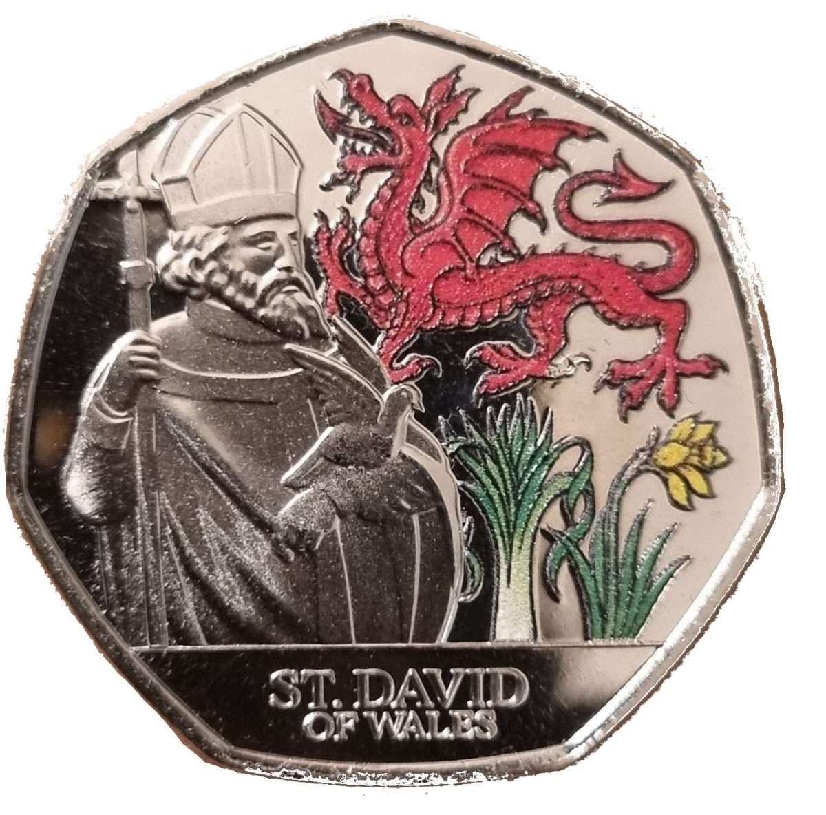 Jersey 50 Pence - Charles III Saint David; Coloured reverse