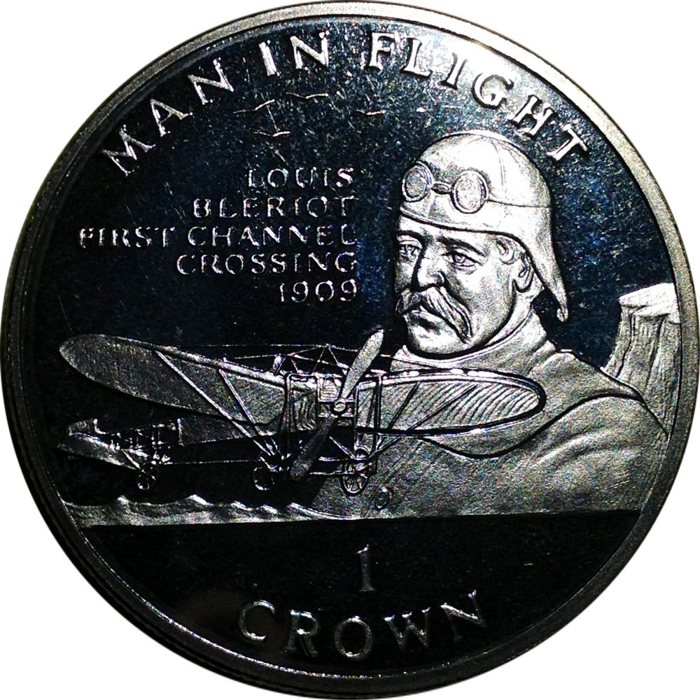 Isle of Man 1 Crown - Elizabeth II Louis Bleriot reverse