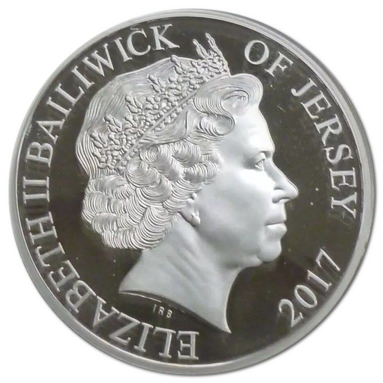 Jersey 5 Pounds - Elizabeth II RAF Memorial Flight; Silver Proof obverse