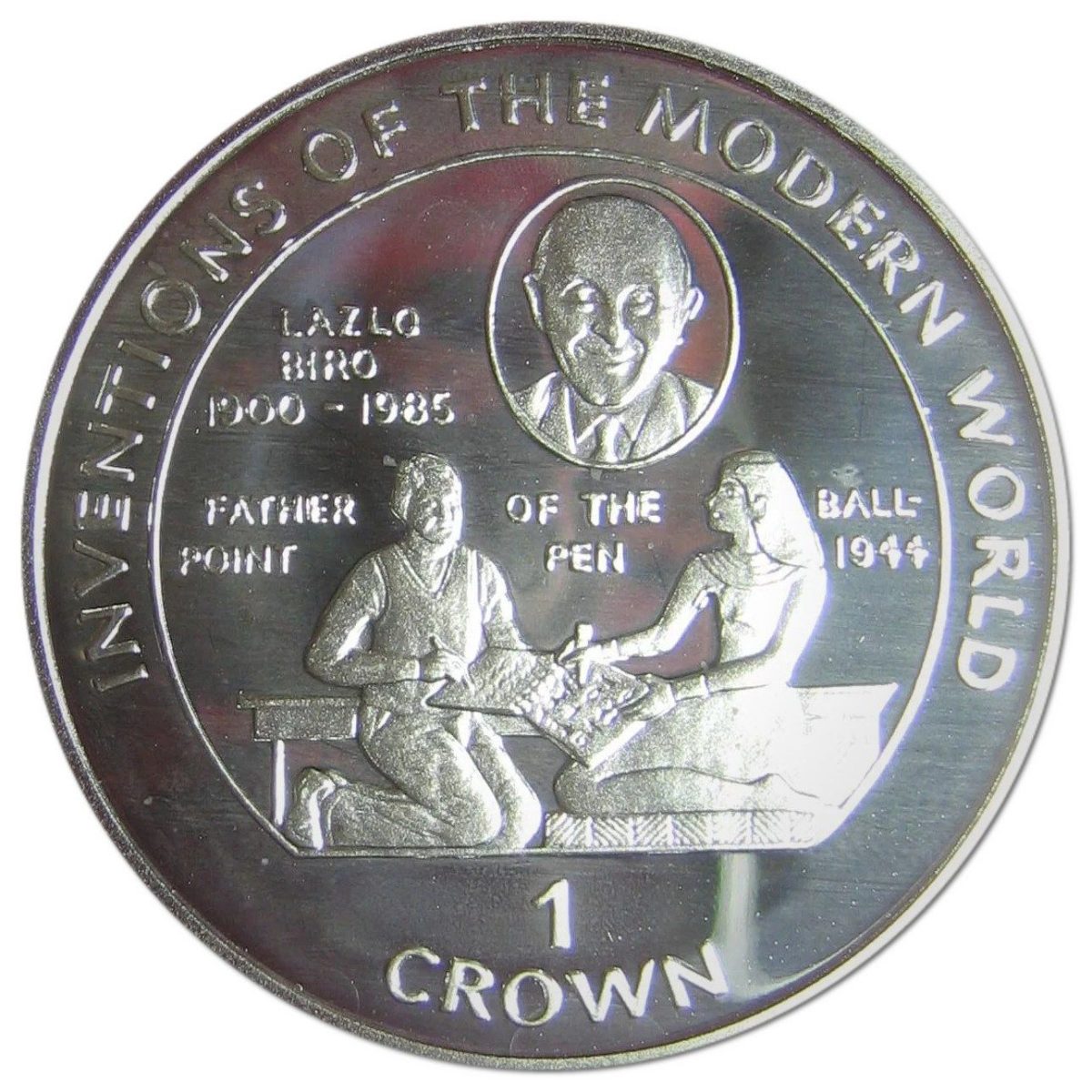Isle of Man 1 Crown - Elizabeth II Lazlo Biro - Ballpoint Pen; Silver Proof reverse