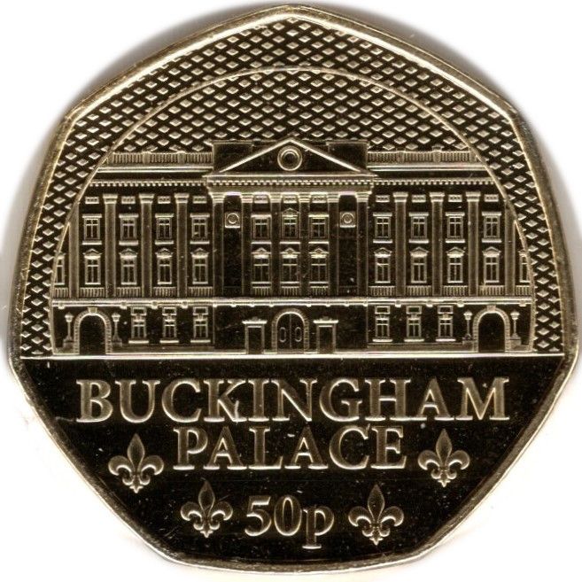 Jersey 50 Pence - Charles III Royal Residence - Buckingham Palace; Gold Plated reverse