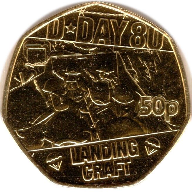 Jersey 50 Pence - Charles III D-Day - Landing Craft; Gold plated