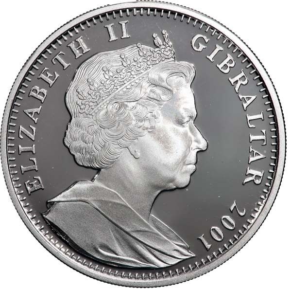 Gibraltar 1 Crown - Elizabeth II Charles Darwin; Silver Proof obverse
