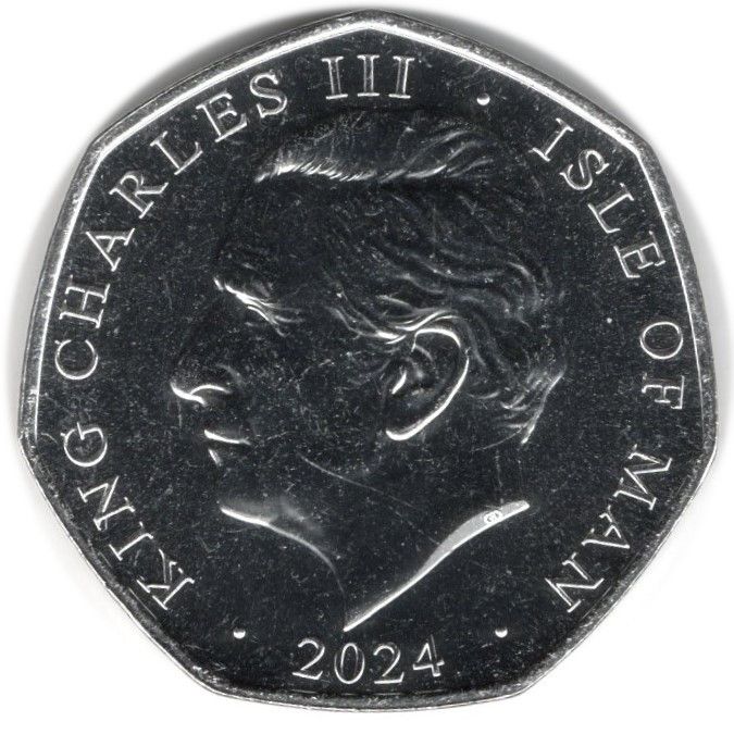 Isle of Man 50 Pence - Charles III King's First Year - State Opening Parliament; Silver Plated Gold gilded obverse