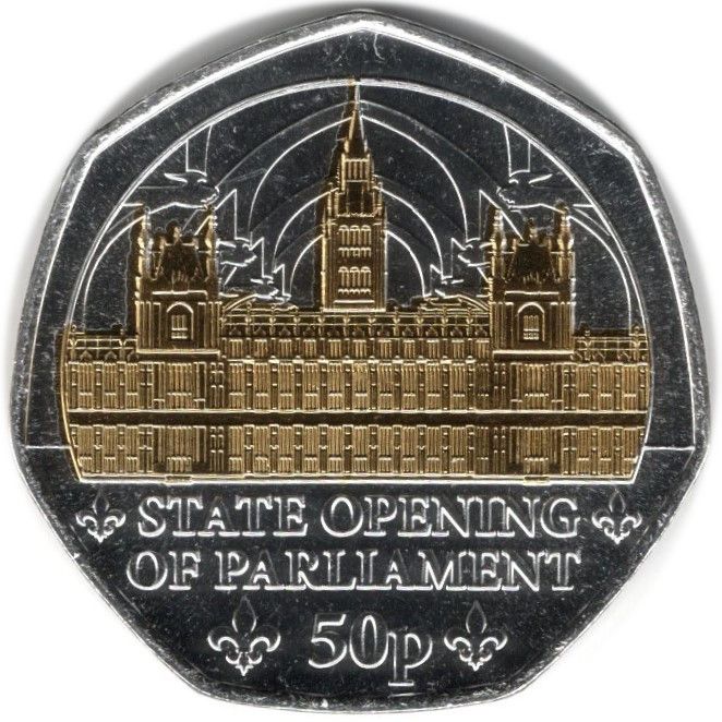 Isle of Man 50 Pence - Charles III King's First Year - State Opening Parliament; Silver Plated Gold gilded