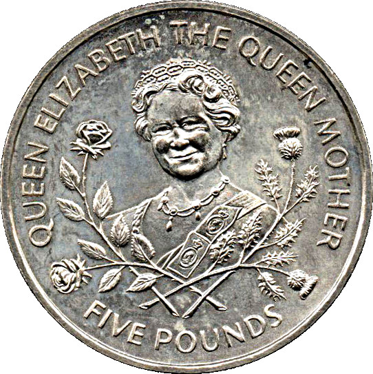 Guernsey 5 Pounds - Elizabeth II Queen Mother reverse
