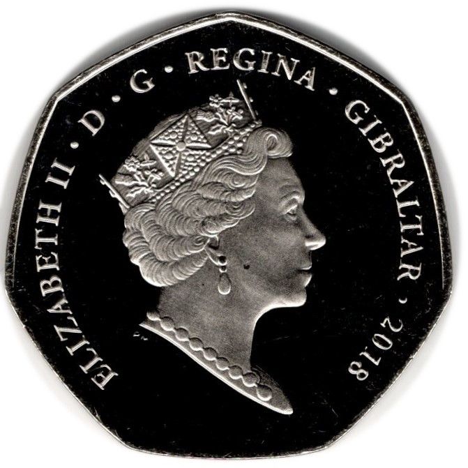 Gibraltar 50 Pence - Elizabeth II Christmas; Colourized obverse