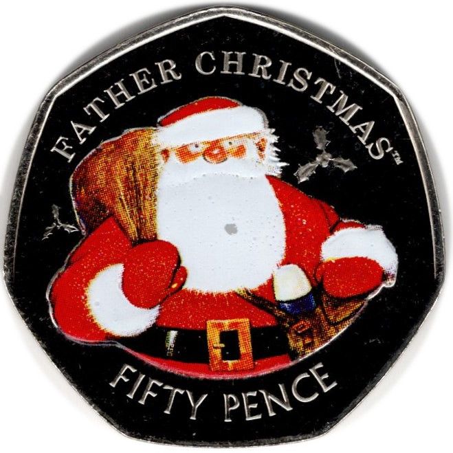 Gibraltar 50 Pence - Elizabeth II Christmas; Colourized