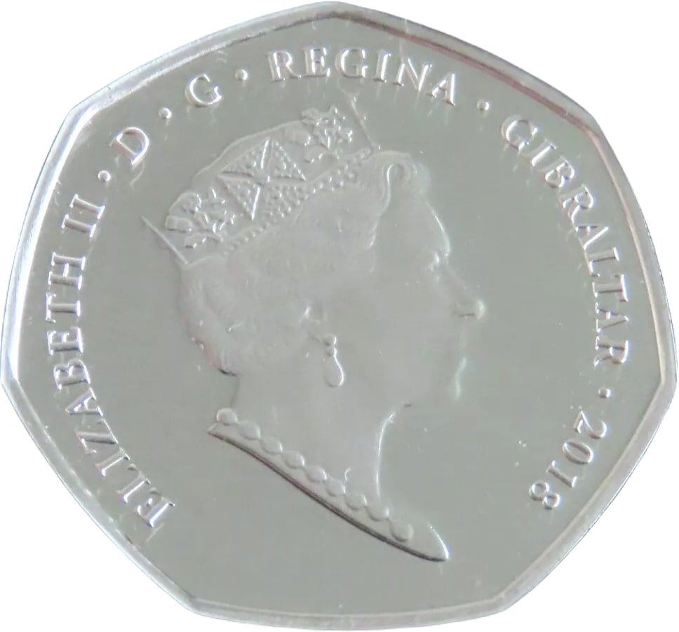 Gibraltar 50 Pence - Elizabeth II Christmas; Silver Piedorf obverse