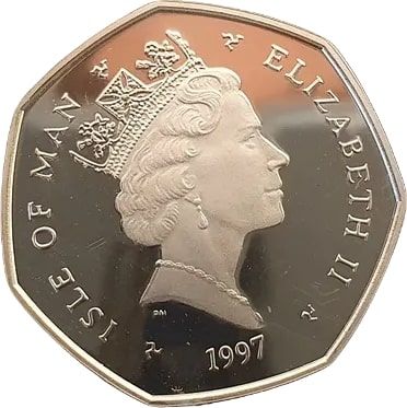 Isle of Man 50 Pence - Elizabeth II Christmas 1997; Silver Proof obverse