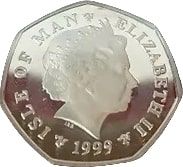 Isle of Man 50 Pence - Elizabeth II Christmas 1999; Silver Proof obverse