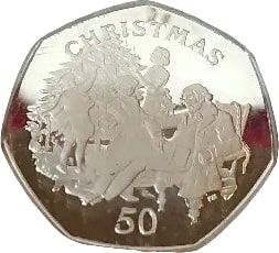 Isle of Man 50 Pence - Elizabeth II Christmas 1999; Silver Proof reverse