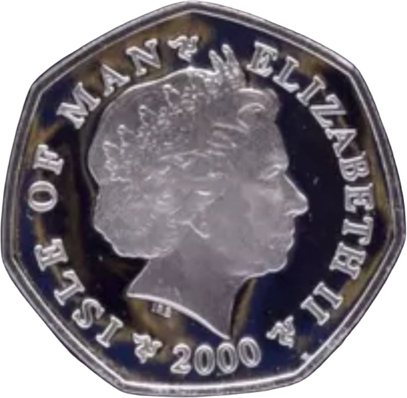 Isle of Man 50 Pence - Elizabeth II Christmas 2000; Silver Proof obverse