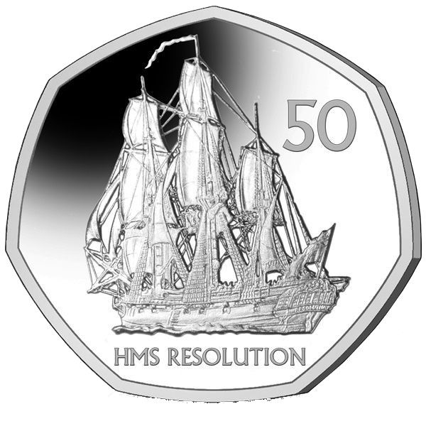 South Georgia and the South Sandwich Islands 50 Pence - Elizabeth II HMS Resolution, Silver