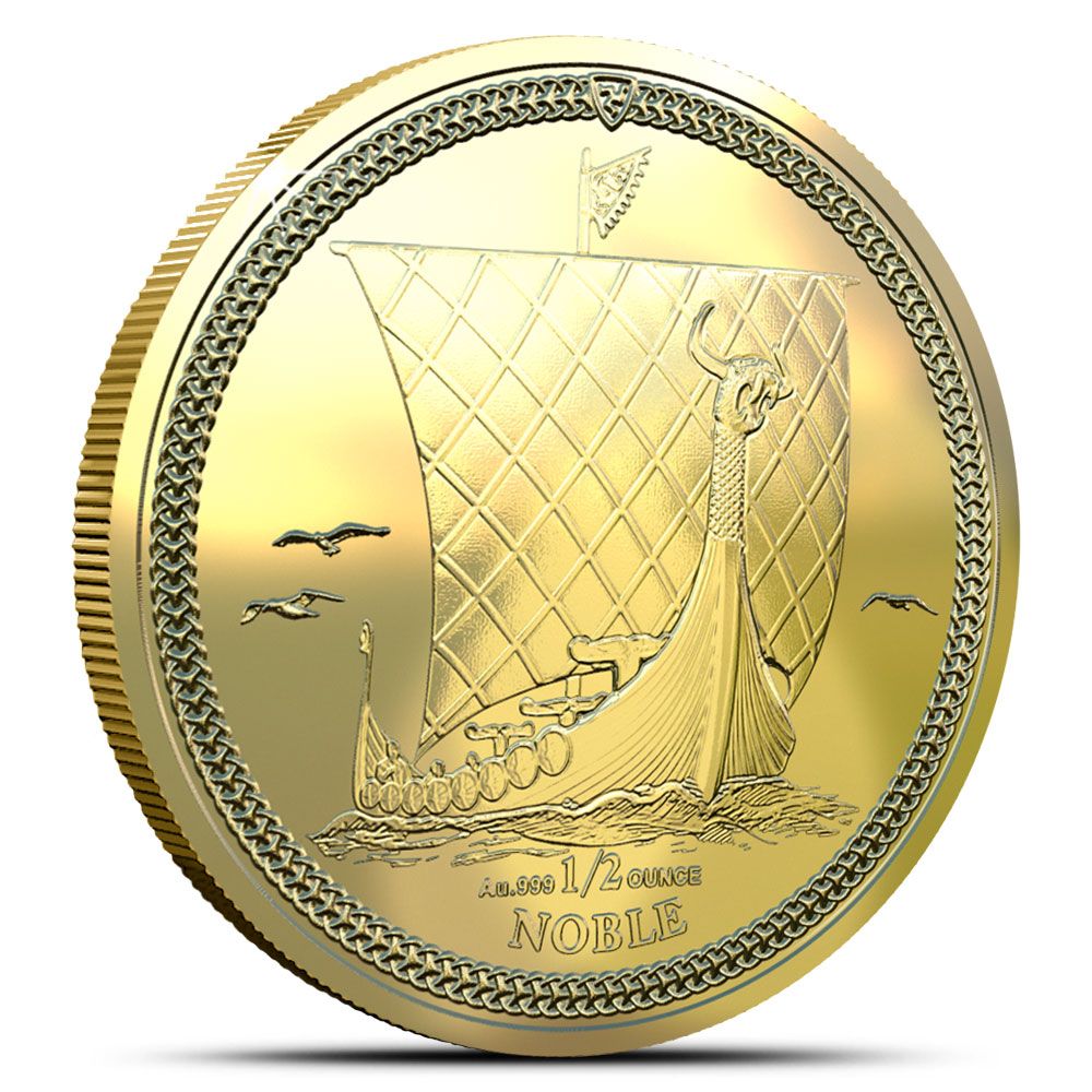 Isle of Man ½ Noble - Charles III Longboat, Gold reverse