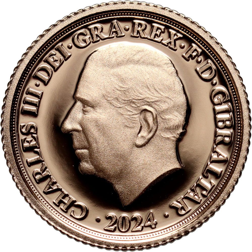 Gibraltar ¼ Sovereign - Charles III St George and the Dragon; Gold obverse