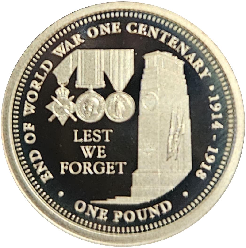 Tristan da Cunha 1 Pound - Elizabeth II WWI Centenary, Lest We Forget, Silver plated copper-nickel