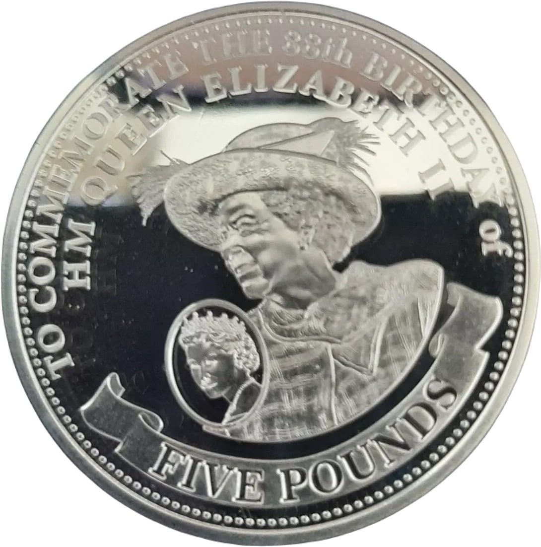 Gibraltar 5 Pounds - Elizabeth II 88th Birthday of Queen; Silver Proof