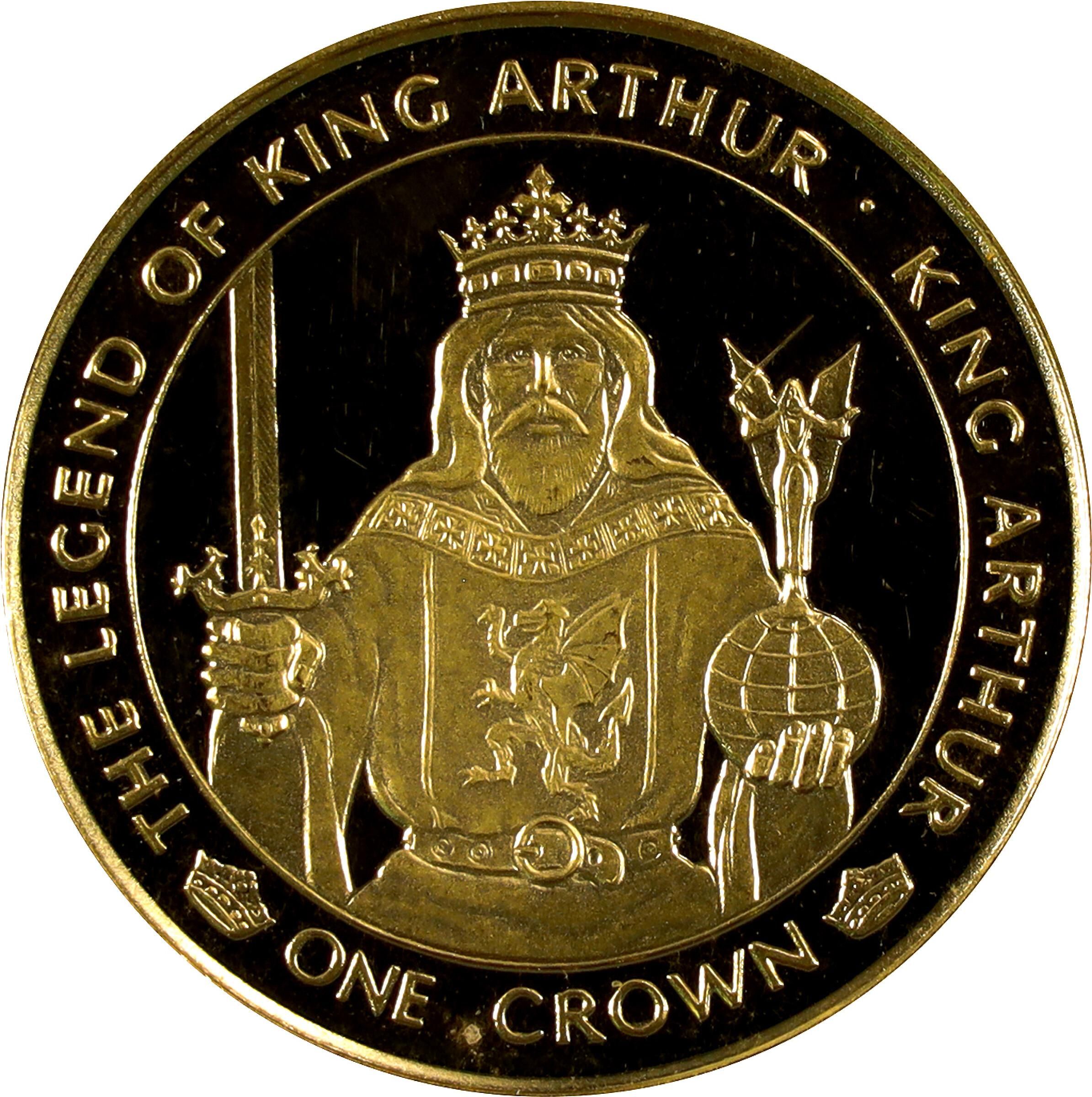 Isle of Man 1 Crown - Elizabeth II Legend of King Arthur; Gold reverse