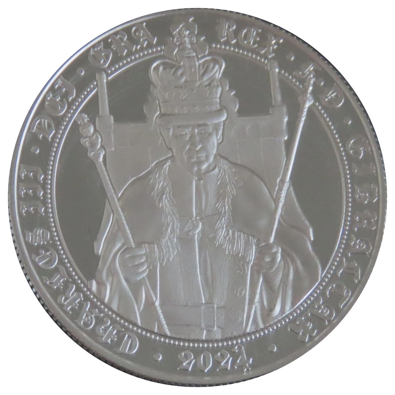 Gibraltar 5 Sovereigns - Charles III 535 years of Sovereign; Silver obverse