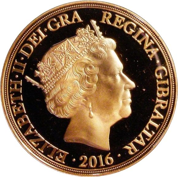 Gibraltar 5 Sovereigns - Elizabeth II Lest we forget; Gold Proof obverse