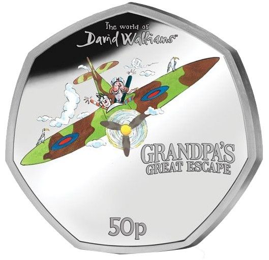 Gibraltar 50 Pence - Elizabeth II Grandpa's Great Escape; Silver Proof reverse