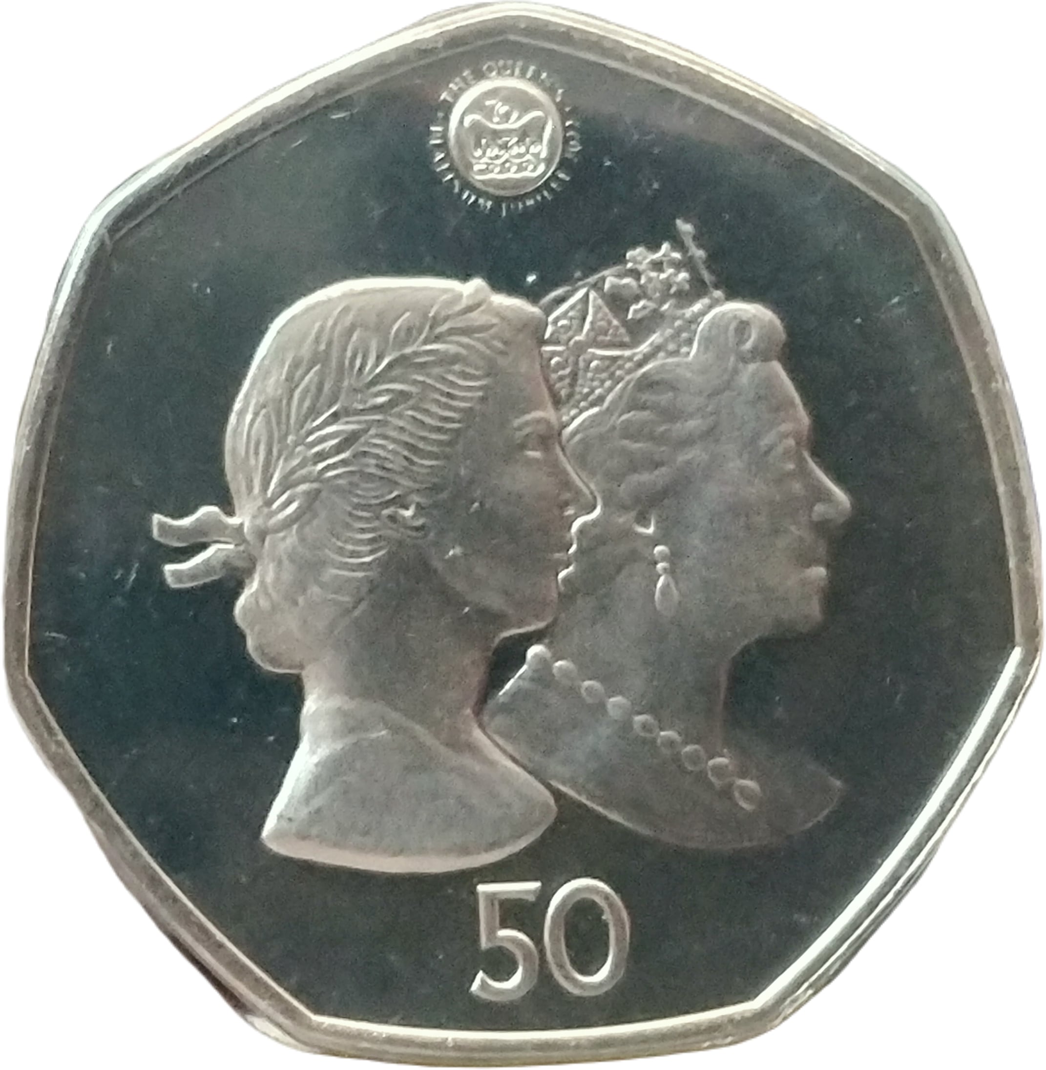 Falkland Islands 50 Pence - Elizabeth II Platinum Jubilee; smaller busts