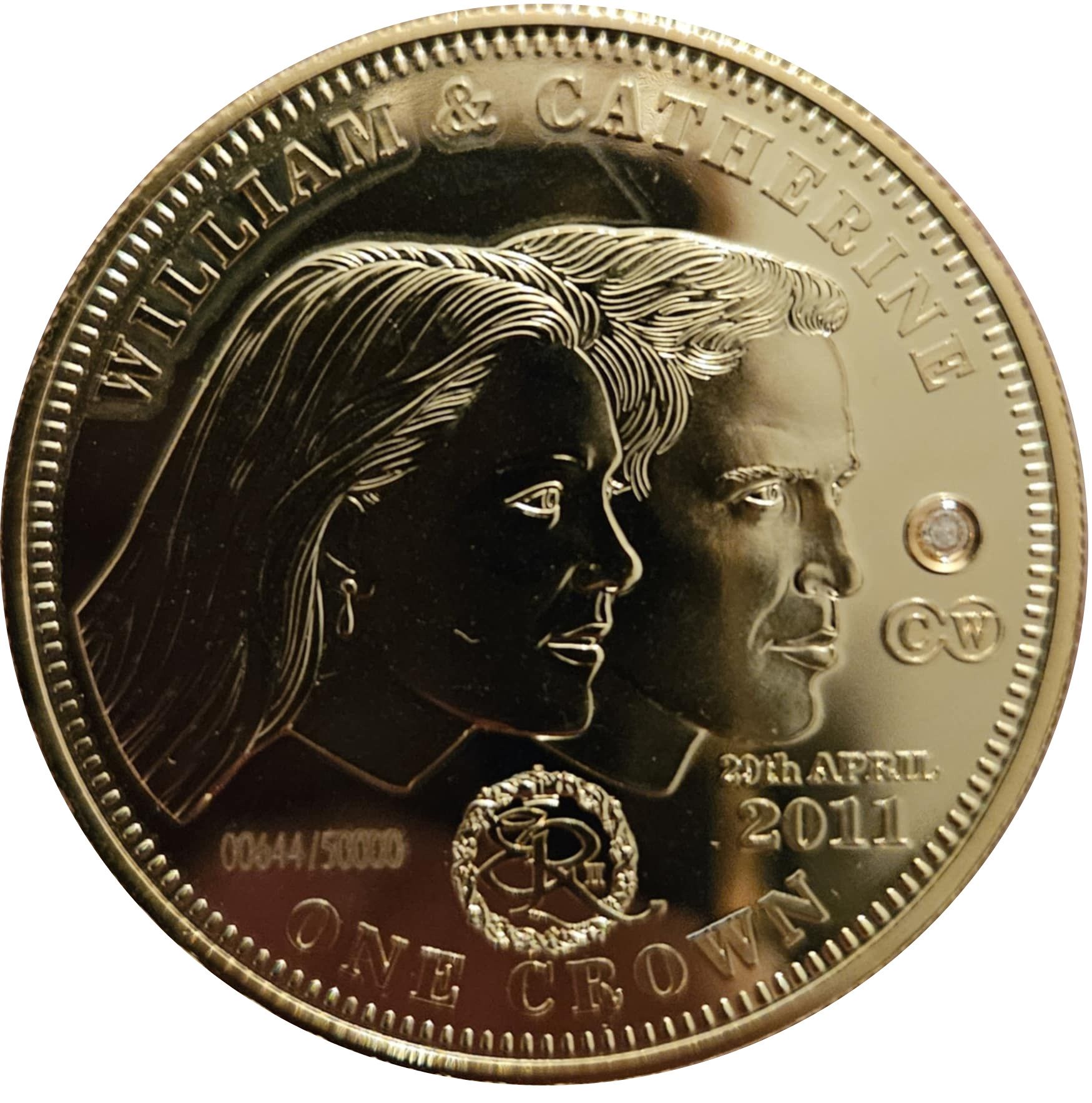 Tristan da Cunha 1 Crown - Elizabeth II William and Catherine Wedding, gem above ⒸⓌ reverse