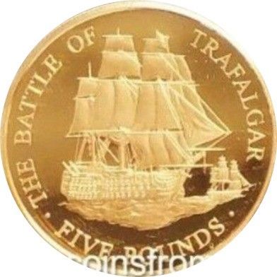 Guernsey 5 Pounds - Elizabeth II The Battle of Trafalgar; Gold Proof