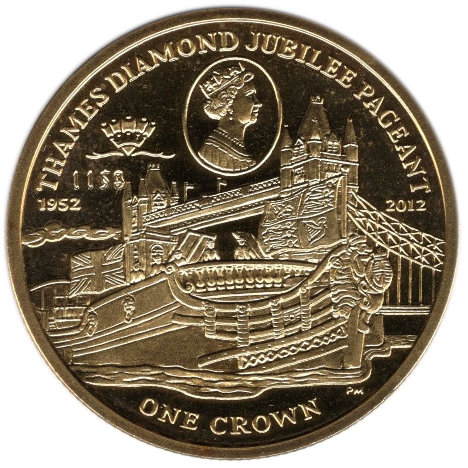 Isle of Man 1 crown - Elizabeth II Thames Diamond Jubilee Pageant; Gold Plated reverse