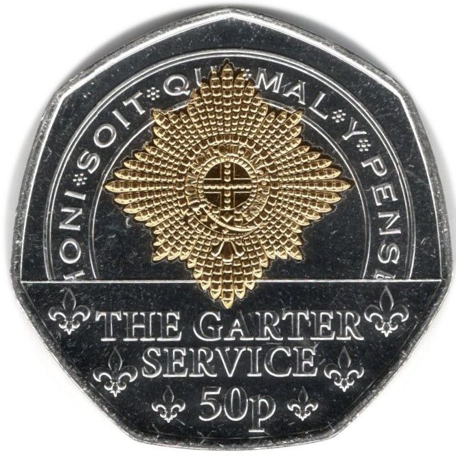 Isle of Man 50 Pence - Charles III King's First Year - Garter Service; Silver Plated Gold gilded reverse