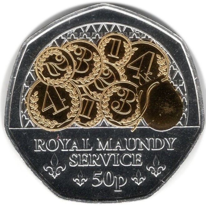 Isle of Man 50 Pence - Charles III King's First Year - Royal Maundy Service; Silver Plated Gold gilded reverse
