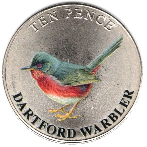 Guernsey 10 Pence - Charles III Dartford Warbler; Colourised reverse