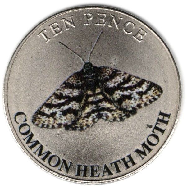 Guernsey 10 Pence - Charles III Common Heath Moth; Colourised reverse