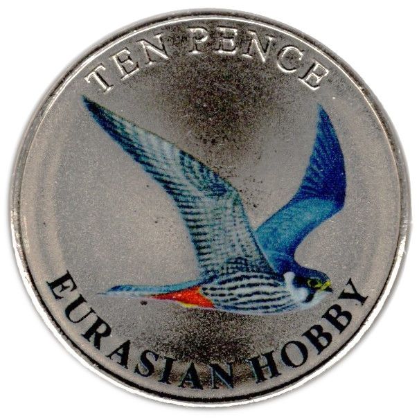 Guernsey 10 Pence - Charles III Eurasian Hobby; Colourised reverse