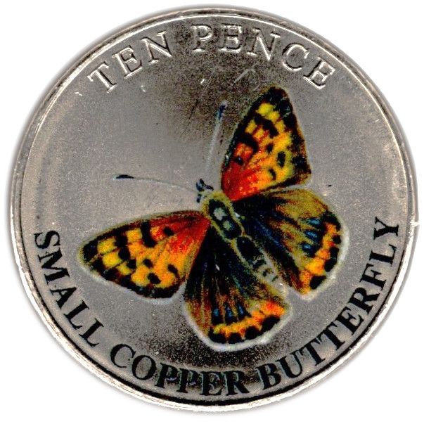 Guernsey 10 Pence - Charles III Small Copper Butterfly; Colourised reverse