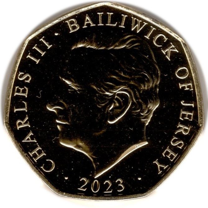 Jersey 50 Pence - Charles III Royal Residence - Windsor Castle; Gold Plated obverse