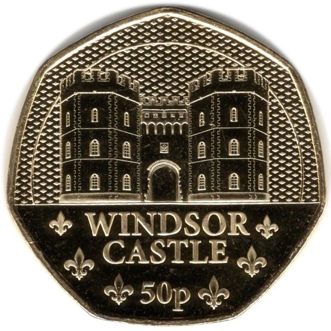 Jersey 50 Pence - Charles III Royal Residence - Windsor Castle; Gold Plated reverse