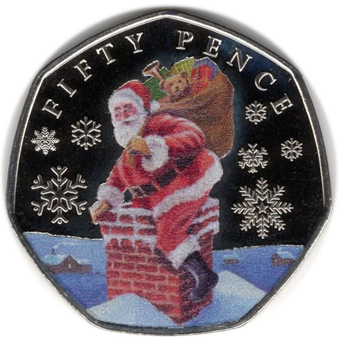 Jersey 50 Pence - Charles III Father Christmas and chimney reverse