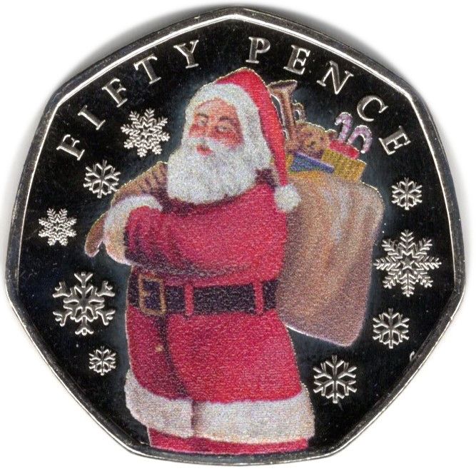 Jersey 50 Pence - Charles III Father Christmas; Colourised reverse