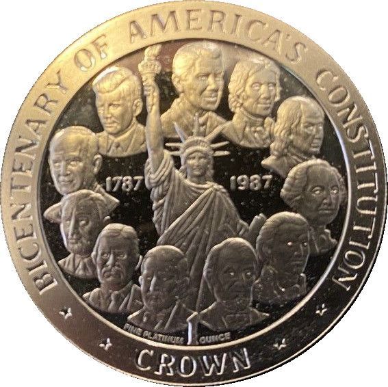 Isle of Man 1 Crown - Elizabeth II Bicentenary of America's Constitution; Platinum