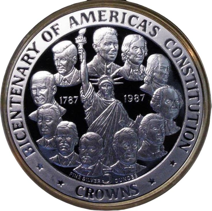 Isle of Man 5 Crowns - Elizabeth II Bicentenary of America's Constitution