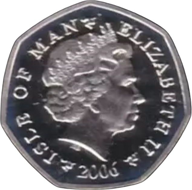 Isle of Man 50 Pence - Elizabeth II Christmas 2006; Silver Proof Colourised obverse