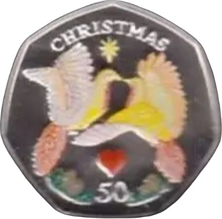 Isle of Man 50 Pence - Elizabeth II Christmas 2006; Silver Proof Colourised reverse