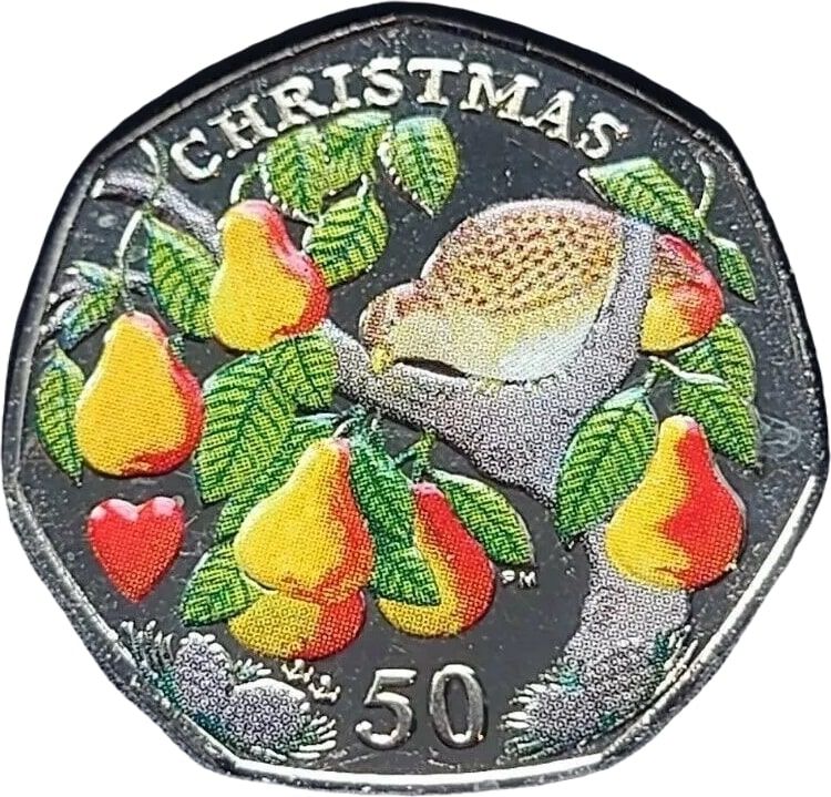 Isle of Man 50 Pence - Elizabeth II Christmas 2005; Coloured