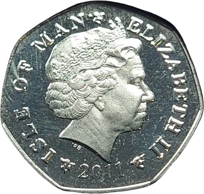 Isle of Man 50 Pence - Elizabeth II Christmas 2011; Colourised obverse