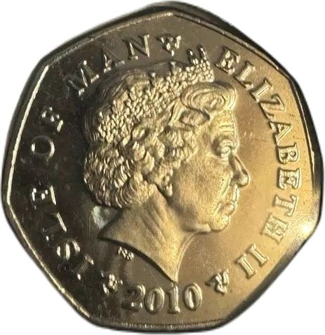 Isle of Man 50 Pence - Elizabeth II Christmas 2010; Colourised obverse