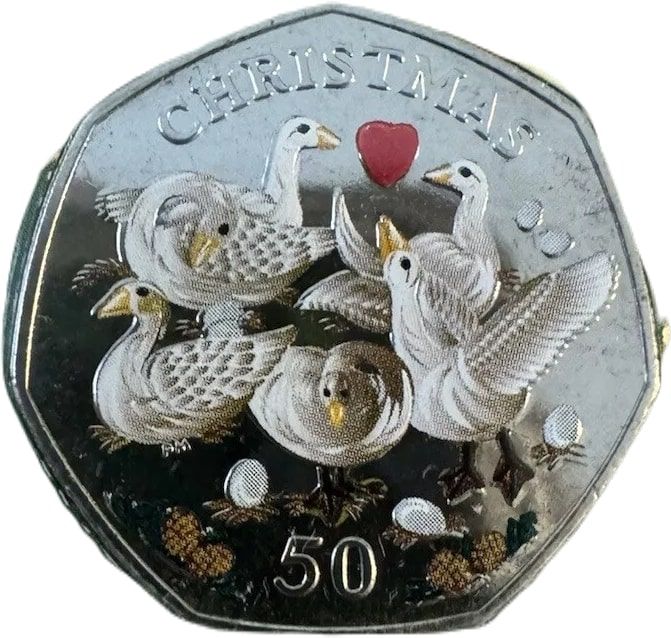 Isle of Man 50 Pence - Elizabeth II Christmas 2010; Colourised